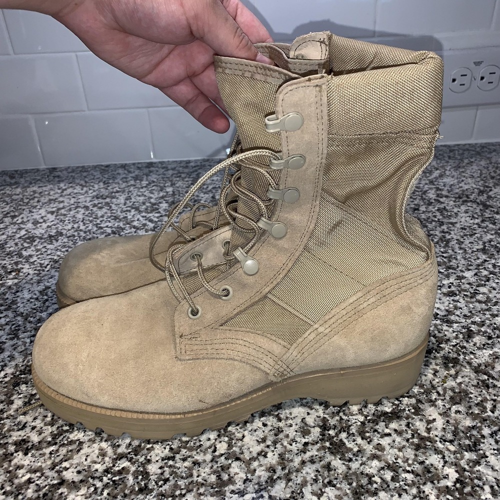 Military Combat Boots Mens Size 10 Tan Suede Nylon Vibram Sole Lace Up Work